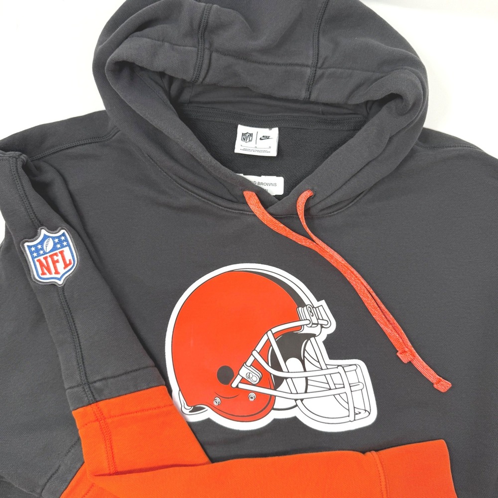 Nike NFL Cleveland Browns Hoodie Mens Large Grey Orange Pullover Chris Polian
